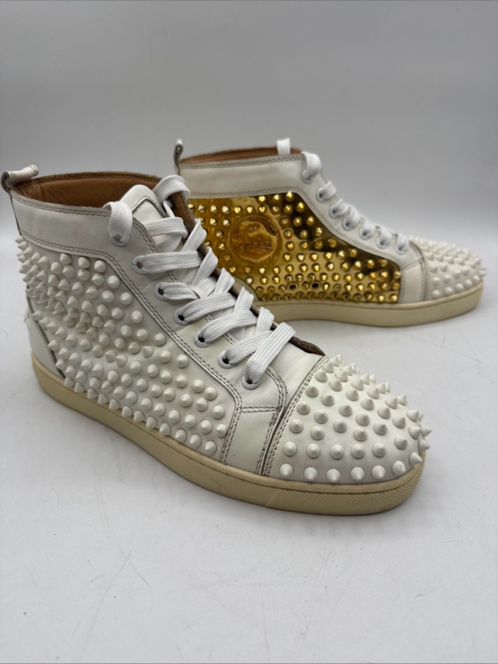 Christian Louboutin Louis Spike Gold/White Men Sneaker US 8.5 EU 41.5 26.5CM